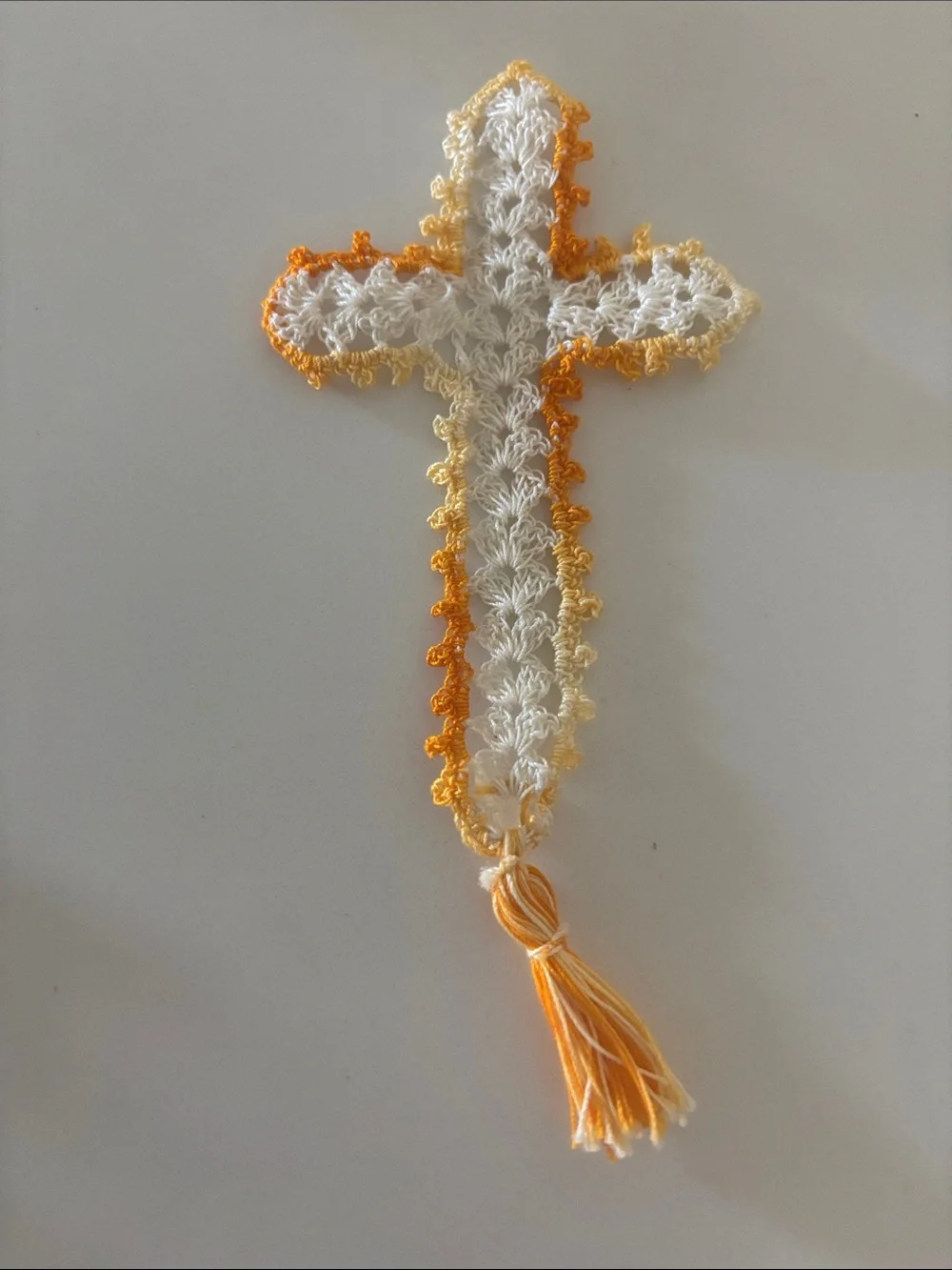 Vintage handmade crocheted doll clothes cross bookmark